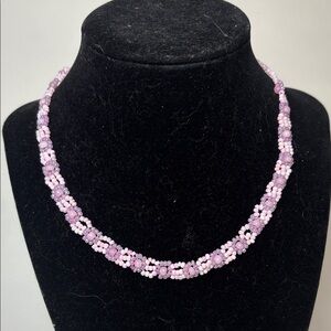 Dainty Light Purple and Pink Seed Beaded Woven Fashion Necklace 16”